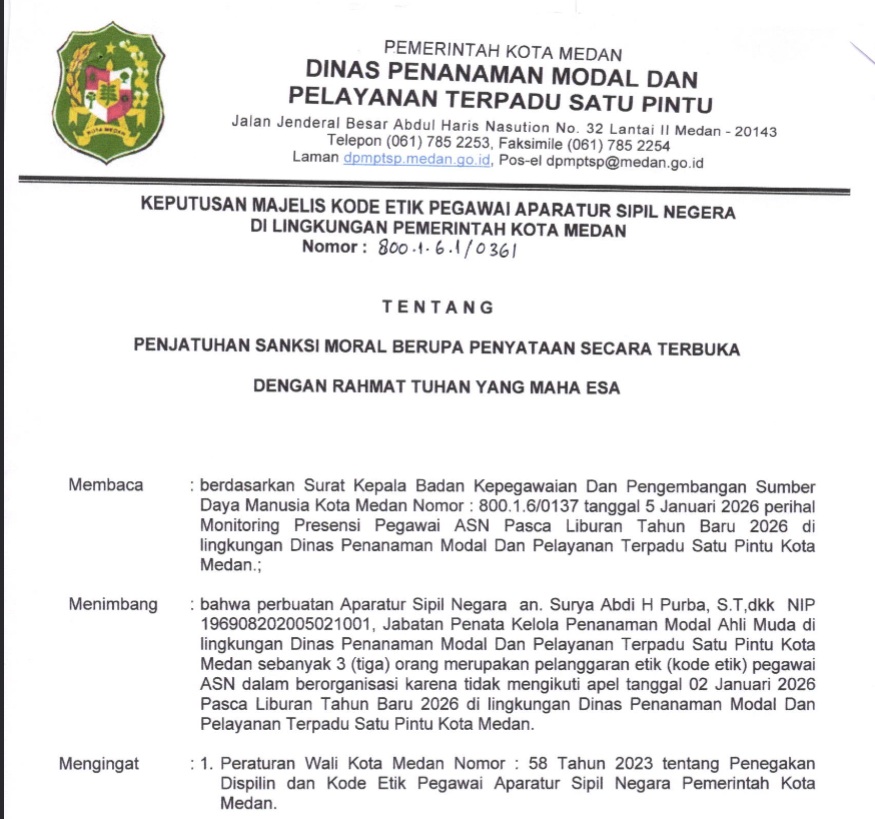 Penjatuhan Sanksi Moral Karena Tidak Apel Bersama Pada 2 Januari 2026